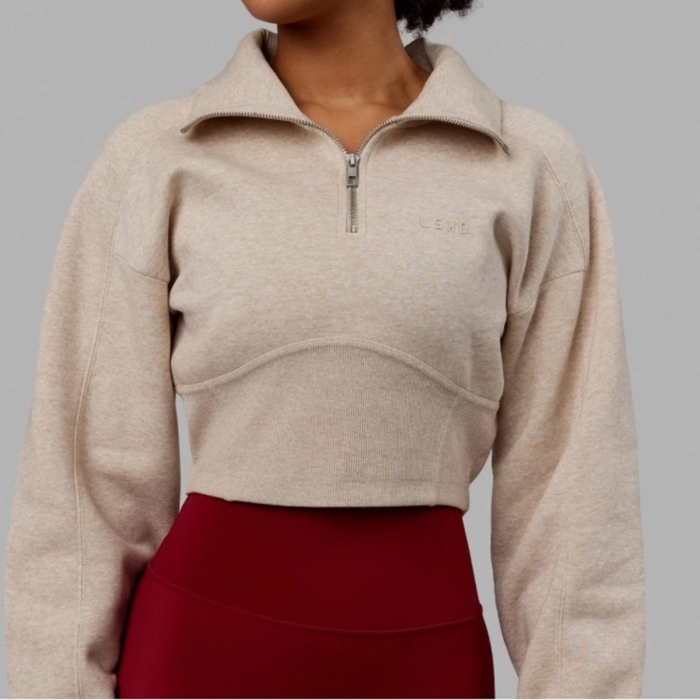 LSKD Thrive Corset 1/4 Zip Sweater - L in Oatmeal Marl